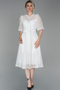 Короткое Кружевное Платье Белый ABK983