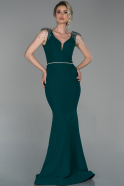 Длинное Вечернее Платье Изумрудно-зеленый ABU1693