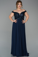 Большое Шифоновое Вечернее Платье Темно-синий ABU1658