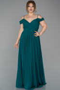 Большое Шифоновое Вечернее Платье Изумрудно-зеленый ABU1660
