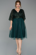 Короткое Свободное Вечернее Платье Изумрудно-зеленый ABK987