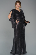 Длинное Свободное Вечернее Платье Черный-Серебряный ABU593