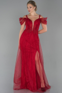 Длинное Вечернее Платье Из Кружева красный ABU1706
