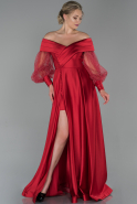 Длинное Атласное Вечернее Платье красный ABU1709