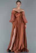 Длинное Атласное Вечернее Платье Цвет корицы ABU1709