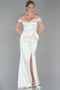 Длинное Атласное Вечернее Платье Белый ABU1713