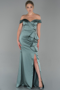 Длинное Атласное Вечернее Платье Бирюзовый ABU1713