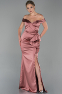 Длинное Атласное Вечернее Платье Пыльно-розовый ABU1713