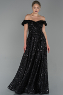 Длинное Вечернее Платье Черный ABU1714