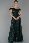 Длинное Вечернее Платье Изумрудно-зеленый ABU1714