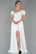 Длинное Атласное Вечернее Платье Белый ABU1716