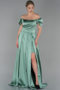 Длинное Атласное Вечернее Платье Бирюзовый ABU1716