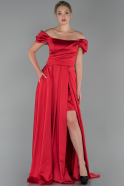 Длинное Атласное Вечернее Платье красный ABU1716