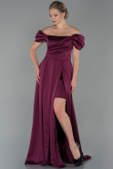 Длинное Атласное Вечернее Платье Сливовый ABU1716