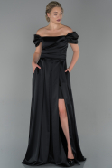 Длинное Атласное Вечернее Платье Черный ABU1716