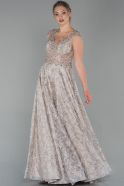 Длинное Вечернее Платье Из Кружева Бежевый ABU1722