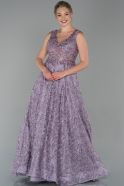 Длинное Вечернее Платье Из Кружева Лавандовый ABU1722