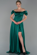 Длинное Атласное Вечернее Платье Изумрудно-зеленый ABU1716