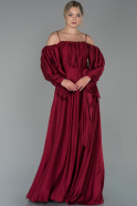 Длинное Атласное Платье Для Помолвки Бордовый ABU1656