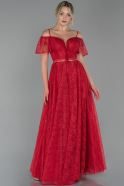 Длинное Вечернее Платье Из Кружева красный ABU1728