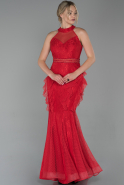 Длинное Кружевное Вечернее Платье красный ABU1602