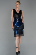 Короткое Платье На Приглашение Черный-Ярко-синий ABK995