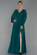 Длинное Вечернее Платье Изумрудно-зеленый ABU1554