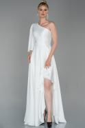 Длинное Атласное Вечернее Платье Белый ABU1813