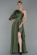 Длинное Атласное Вечернее Платье Хаки ABU1733