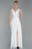 Длинное Атласное Вечернее Платье Белый ABU1737