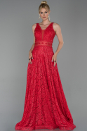 Длинное Кружевное Вечернее Платье красный ABU1741