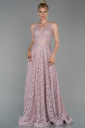 Длинное Кружевное Вечернее Платье Пудровый ABU1741