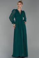 Длинное Шифоновое Вечернее Платье Изумрудно-зеленый ABU1651