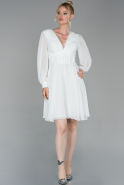 Короткое Шифоновое Вечернее Платье Белый ABK1003