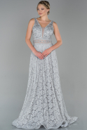 Длинное Кружевное Вечернее Платье Серый ABU1741