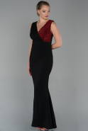 Длинное Вечернее Платье Черный-Красный ABU1190