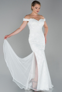Длинное Кружевное Пригласительное Платье Белый ABU1848