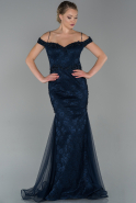 Длинное Кружевное Пригласительное Платье Темно-синий ABU1848