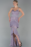 Длинное Вечернее Платье Из Кружева Лавандовый ABU1749