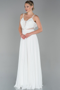 Длинное Шифоновое Вечернее Платье Белый ABU1750