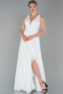 Длинное Атласное Вечернее Платье Белый ABU1751