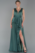 Длинное Атласное Вечернее Платье зелёный ABU1751
