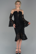Миди Кружевное Ночное Платье Черный ABK1018