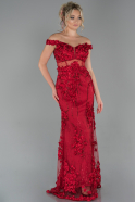 Длинное Вечернее Платье Русалка красный ABU1789