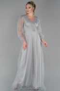 Длинное Вечернее Платье Из Кружева Серый ABU1794