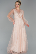 Длинное Вечернее Платье Из Кружева Пудровый ABU1794
