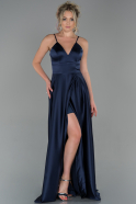 Длинное Атласное Вечернее Платье Темно-синий ABU1458