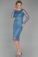 Короткое Кружевное Вечернее Платье Индиго ABK1023