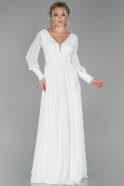 Длинное Шифоновое Вечернее Платье Белый ABU1797