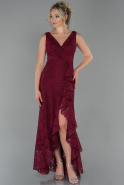 Длинное Кружевное Вечернее Платье Бордовый ABU1799